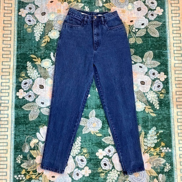 Vintage Mom Jeans Rio High Waisted Tapered 1990s 80s  Dark Retro Blue 25 - Picture 1 of 13